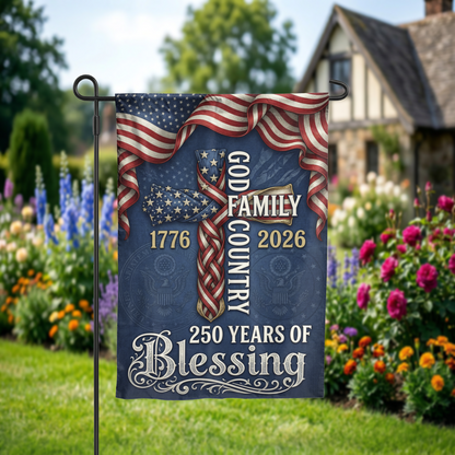 God Family Country Garden Flag, 1776-2026 USA 250th Anniversary, Patriotic Cross Yard Decor, Semiquincentennial Gift - Garden Flag - alternate angle