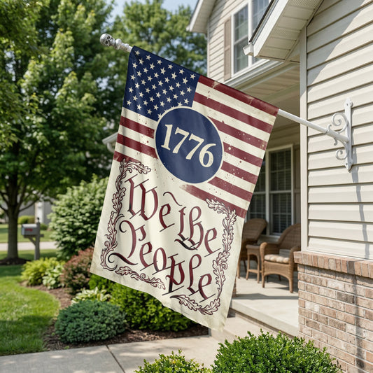 Patriotic Garden Flag, 1776 We The People, American House Flag, Vintage Americana Outdoor Decor, Double Sided Banner, Independence Day - 12"x18" - Garden Flag