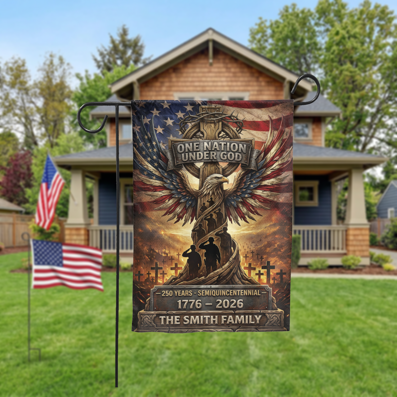 Personalized Patriotic Garden Flag, One Nation Under God, USA 250th Anniversary 1776-2026, Semiquincentennial Yard Decor - Garden Flag - close-up