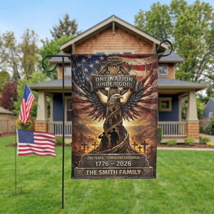 Personalized Patriotic Garden Flag, One Nation Under God, USA 250th Anniversary 1776-2026, Semiquincentennial Yard Decor - Garden Flag - close-up