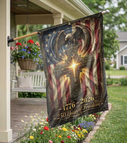 250 Years of Freedom Garden Flag, 1776-2026 Patriotic Cross & Eagle, Rustic American Flag Decor, Physical or - Garden Flag - close-up