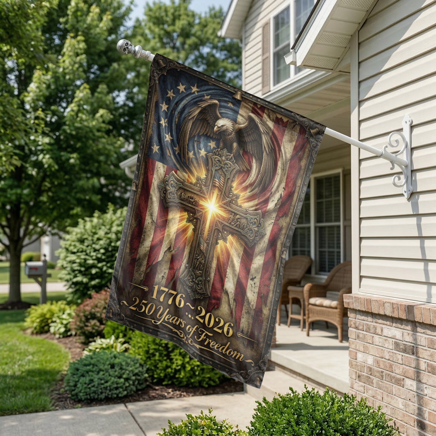 250 Years of Freedom Garden Flag, 1776-2026 Patriotic Cross & Eagle, Rustic American Flag Decor, Physical or - 12"x18" - Garden Flag