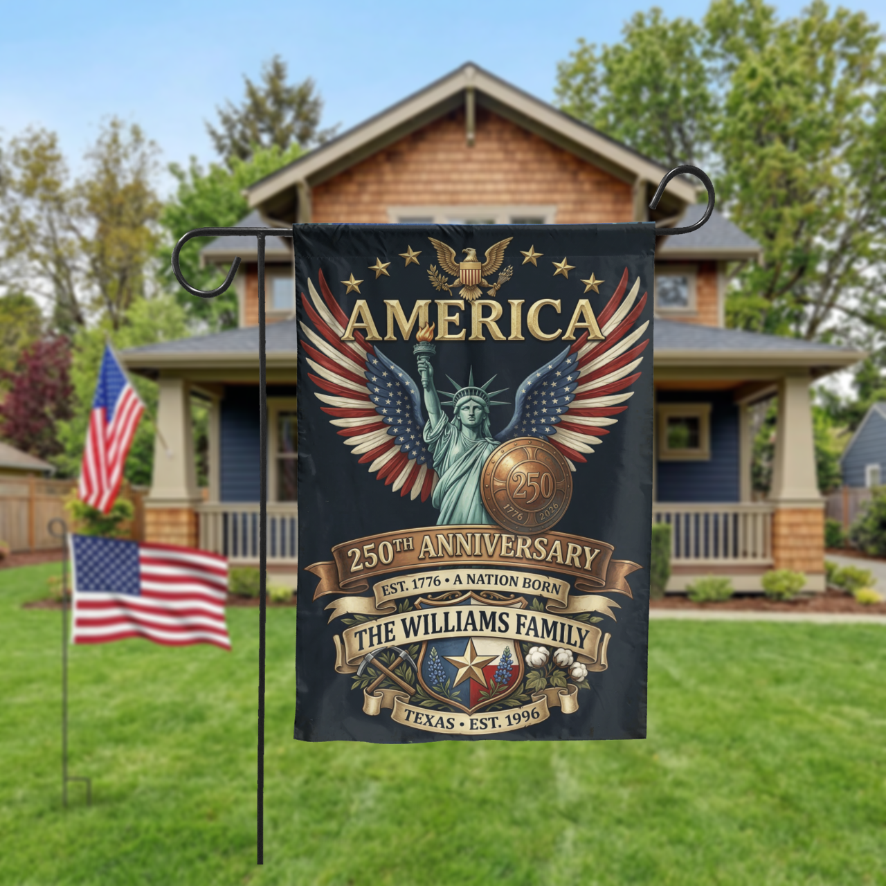 Patriotic Garden Flag, America 250th Anniversary, Vintage Statue of Liberty, Yard Decor - Garden Flag - close-up