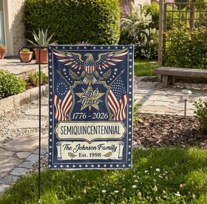 250th Anniversary Garden Flag, USA Semiquincentennial 1776-2026 Decor, Vintage Patriotic Eagle Yard Sign, Custom Family Gift - Garden Flag - close-up