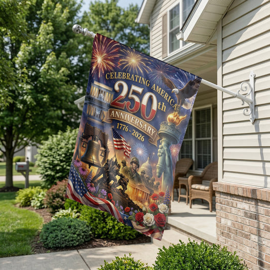 America 250th Anniversary Garden Flag, 1776-2026 Patriotic House Flag, Semiquincentennial USA Decor, Double Sided Fireworks & Eagle - 12"x18" - Garden Flag