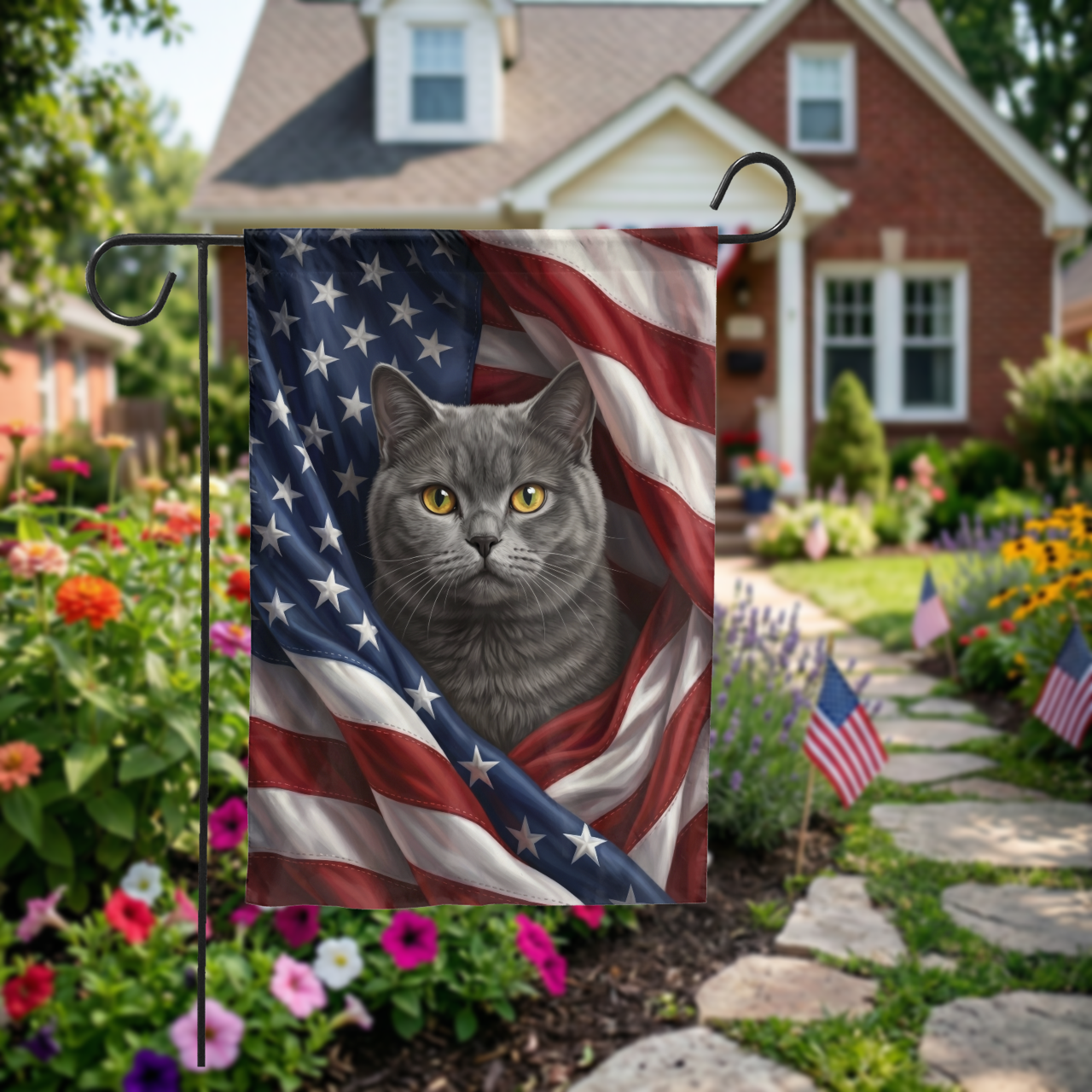 Custom Pet Garden Flag, Patriotic American Flag Pet Design, Personalized Dog or Cat House Banner, Outdoor Decor Gift - Garden Flag - lifestyle shot