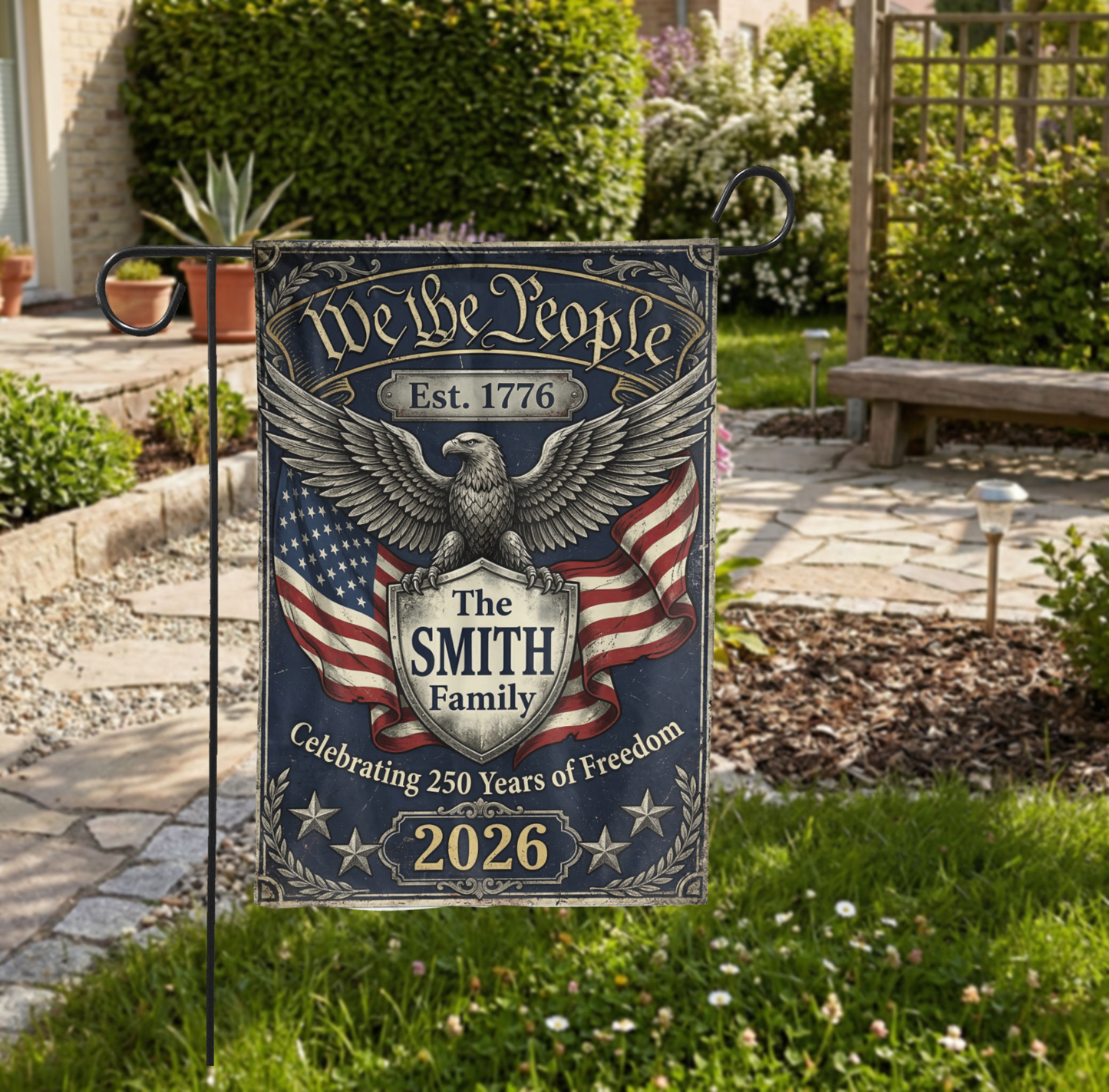 Patriotic Garden Flag, We The People 1776, 250th Anniversary 2026 - Garden Flag - close-up
