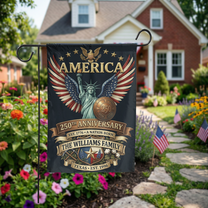 Patriotic Garden Flag, America 250th Anniversary, Vintage Statue of Liberty, Yard Decor - Garden Flag - front view