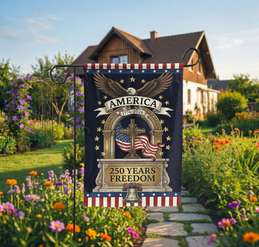 Patriotic Garden Flag America 250 Years Freedom 1776-2026, Christian American Eagle Cross Yard Decor, USA Semiquincentennial Outdoor Sign - 12"x18" - Garden Flag