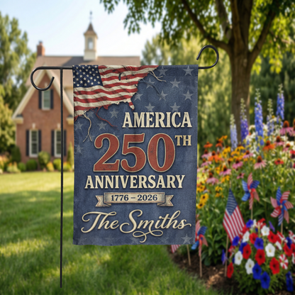 Personalized America 250th Anniversary Garden Flag, 1776-2026 Patriotic Decor, Vintage USA Semiquincentennial Yard Sign, Custom Family Name - Garden Flag - packaging