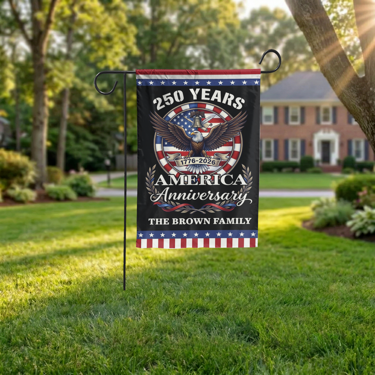 America 250th Anniversary Garden Flag, 1776-2026 Semiquincentennial Decor - Garden Flag - lifestyle shot
