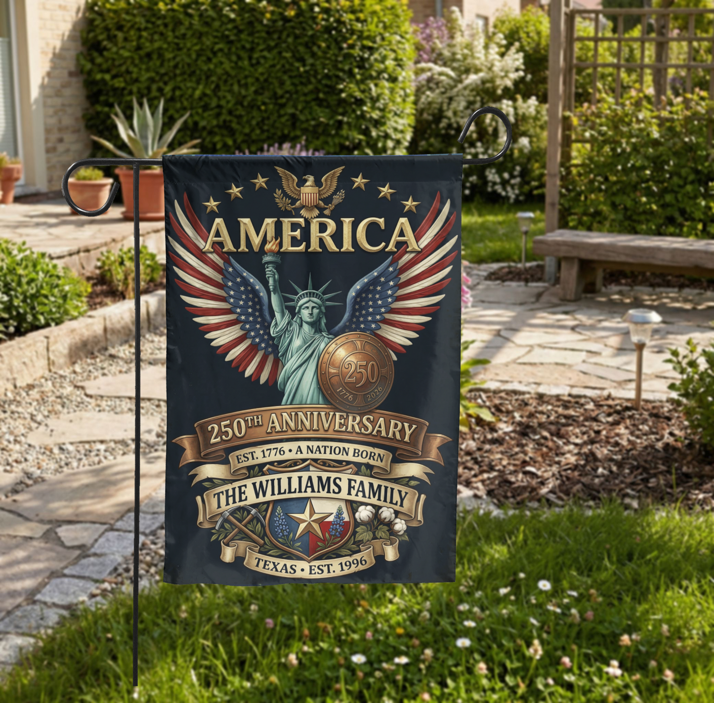 Patriotic Garden Flag, America 250th Anniversary, Vintage Statue of Liberty, Yard Decor - Garden Flag - close-up