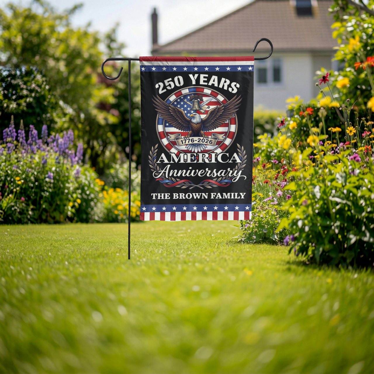 America 250th Anniversary Garden Flag, 1776-2026 Semiquincentennial Decor - Garden Flag - lifestyle shot