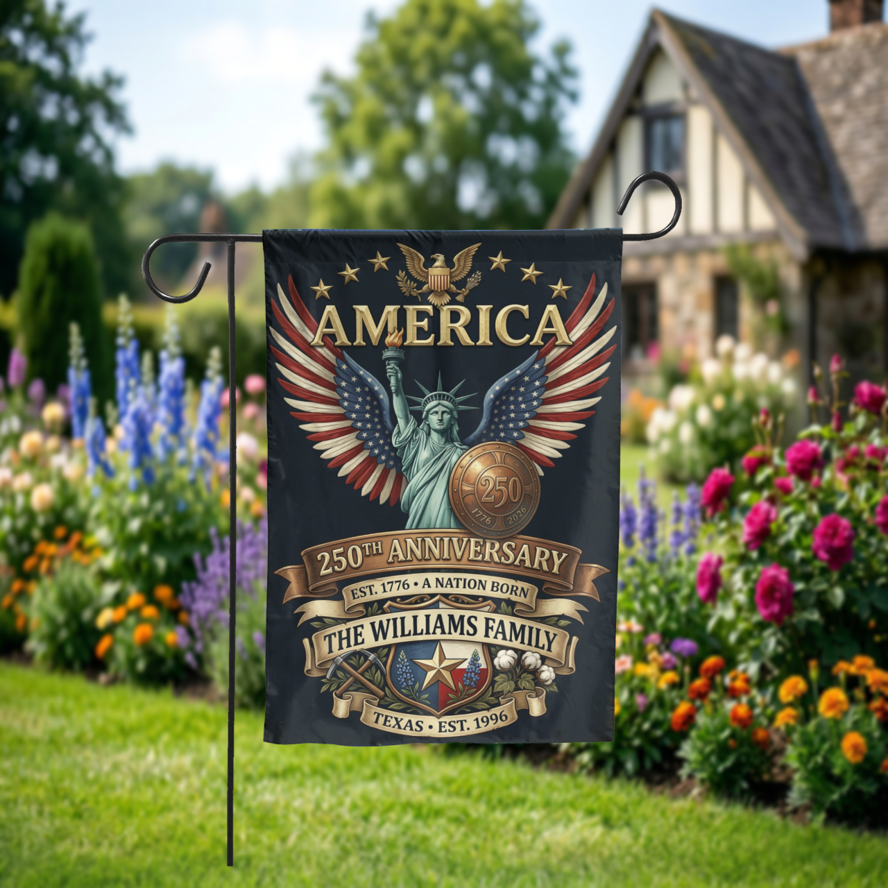 Patriotic Garden Flag, America 250th Anniversary, Vintage Statue of Liberty, Yard Decor - Garden Flag - alternate angle