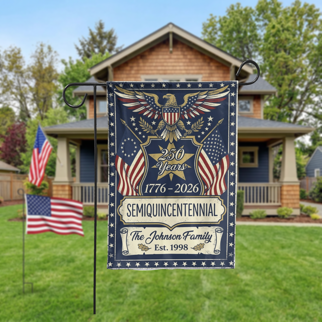 250th Anniversary Garden Flag, USA Semiquincentennial 1776-2026 Decor, Vintage Patriotic Eagle Yard Sign, Custom Family Gift - Garden Flag - close-up