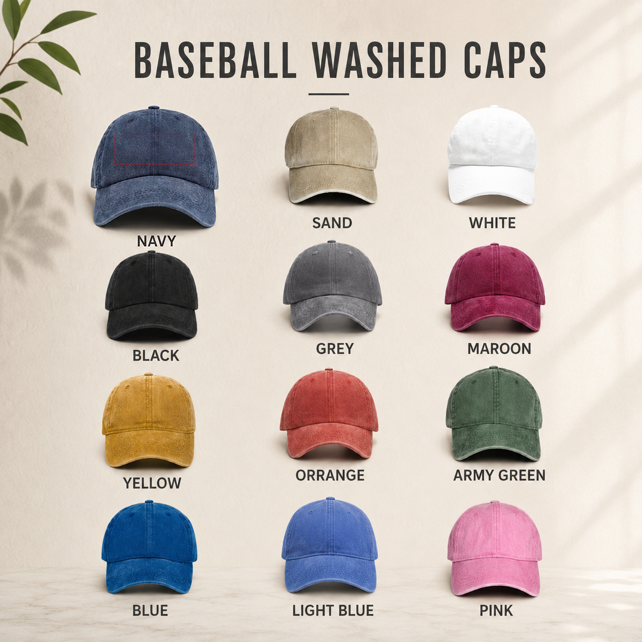 Size Chart - Embroidered Washed Cap Dimensions