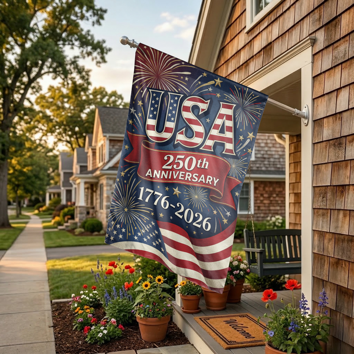 USA 250th Anniversary Garden Flag, 1776-2026 Patriotic Outdoor Decor, American Semiquincentennial Yard Banner, Fireworks & Flag Design - 28"x40" - Garden Flag