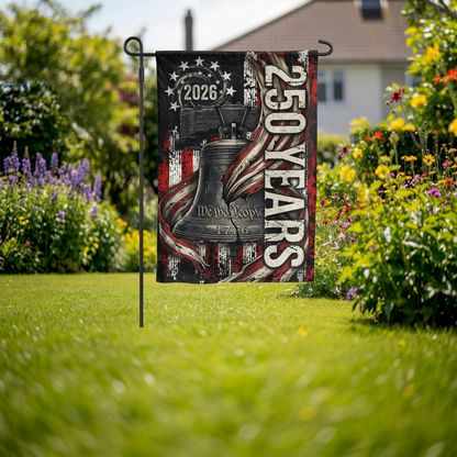 USA 250th Anniversary Garden Flag, 2026 Patriotic Yard Decor, Rustic Liberty Bell 1776 Design, America 250 Outdoor Sign, Digital or Print - Garden Flag - lifestyle shot