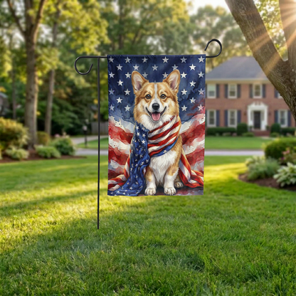Personalized Pet Garden Flag, Custom American Flag Dog Portrait, Watercolor Patriotic House Flag, 4th of July Decorl - 12"x18" - Garden Flag