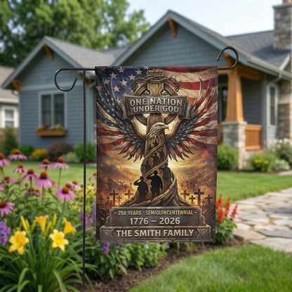 Personalized Patriotic Garden Flag, One Nation Under God, USA 250th Anniversary 1776-2026, Semiquincentennial Yard Decor - Garden Flag - detail view