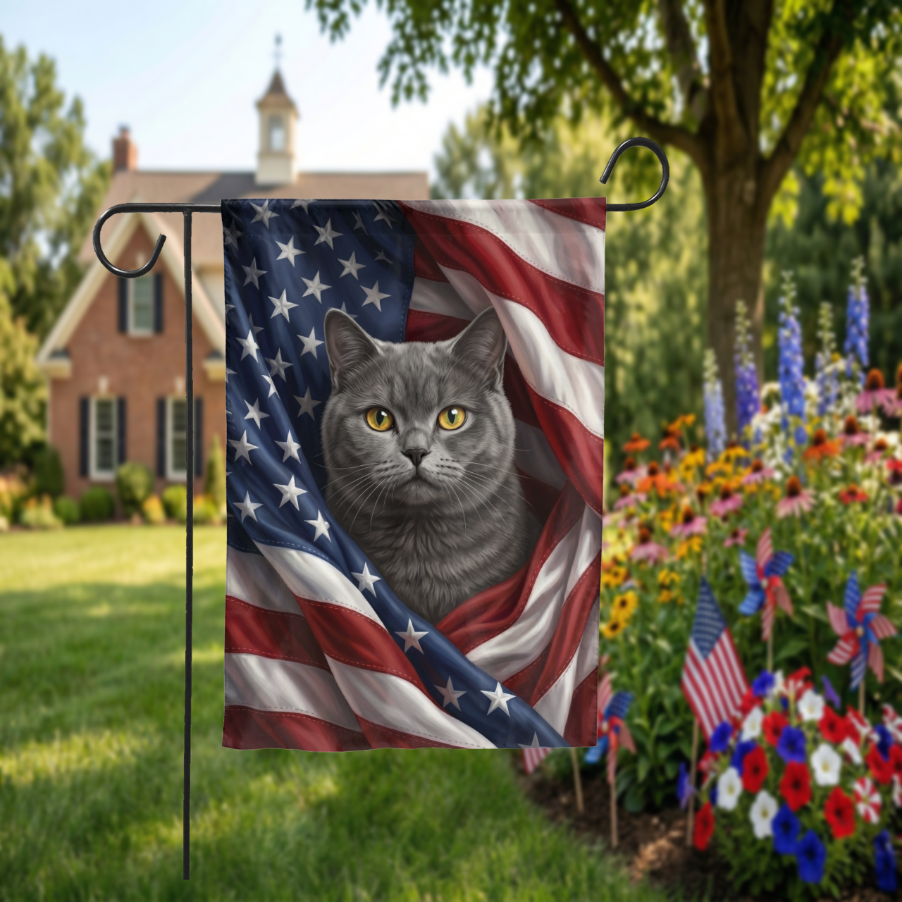 Custom Pet Garden Flag, Patriotic American Flag Pet Design, Personalized Dog or Cat House Banner, Outdoor Decor Gift - Garden Flag - detail view