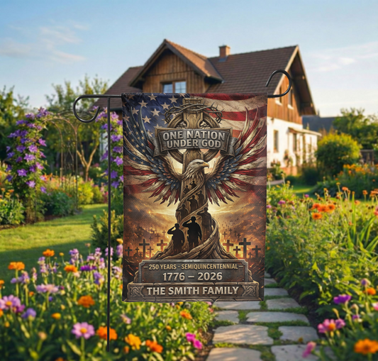Personalized Patriotic Garden Flag, One Nation Under God, USA 250th Anniversary 1776-2026, Semiquincentennial Yard Decor - 12"x18" - Garden Flag
