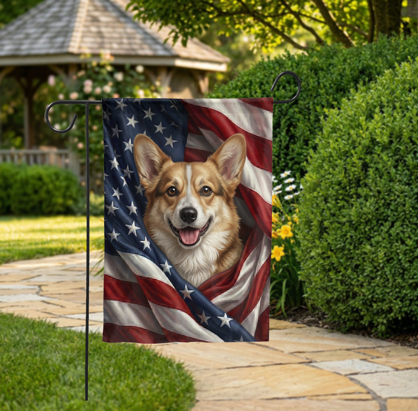 Custom Pet Garden Flag, Patriotic American Flag Pet Design, Personalized Dog or Cat House Banner, Outdoor Decor Gift - Garden Flag - close-up