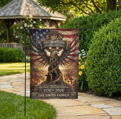 Personalized Patriotic Garden Flag, One Nation Under God, USA 250th Anniversary 1776-2026, Semiquincentennial Yard Decor - 28"x40" - Garden Flag