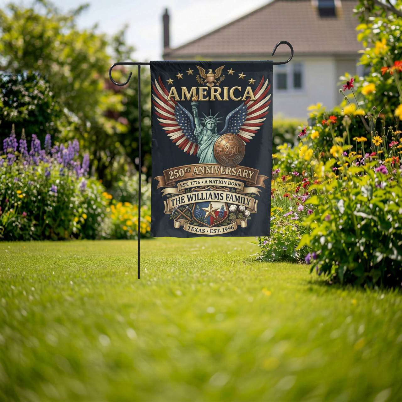 Patriotic Garden Flag, America 250th Anniversary, Vintage Statue of Liberty, Yard Decor - Garden Flag - lifestyle shot