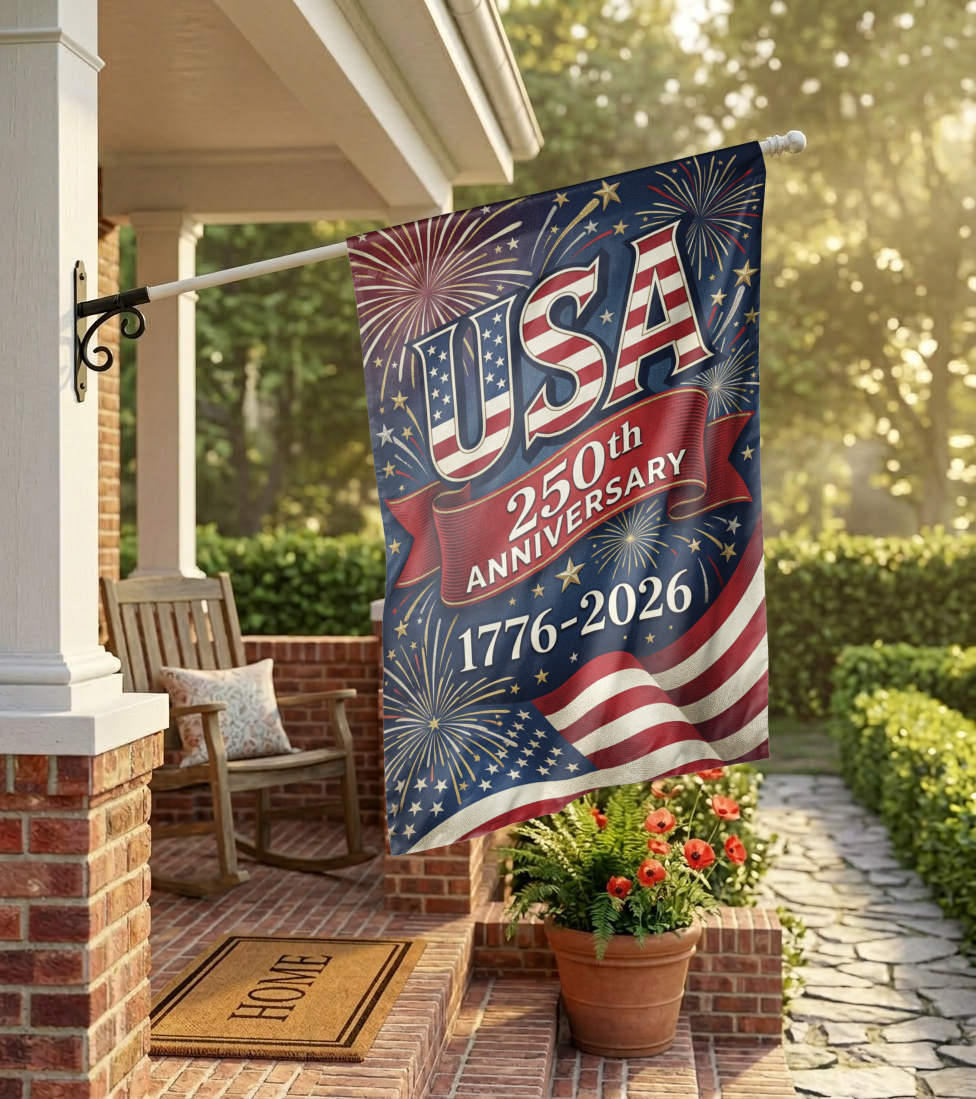 USA 250th Anniversary Garden Flag, 1776-2026 Patriotic Outdoor Decor, American Semiquincentennial Yard Banner, Fireworks & Flag Design - Garden Flag - alternate angle