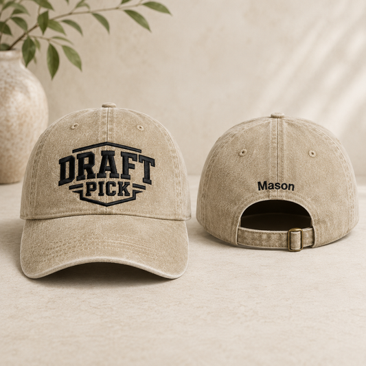 Draft Pick Embroidered Washed Cap - Washed Cap - front view