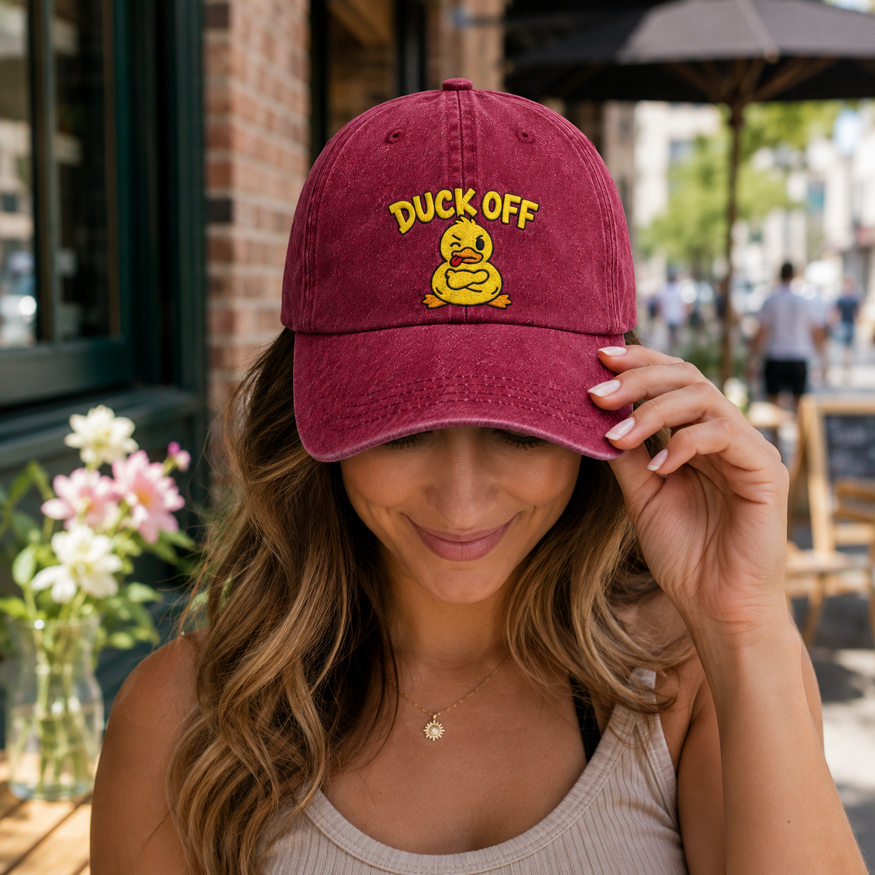 Duck Off Embroidered Washed Cap - Washed Cap - detail