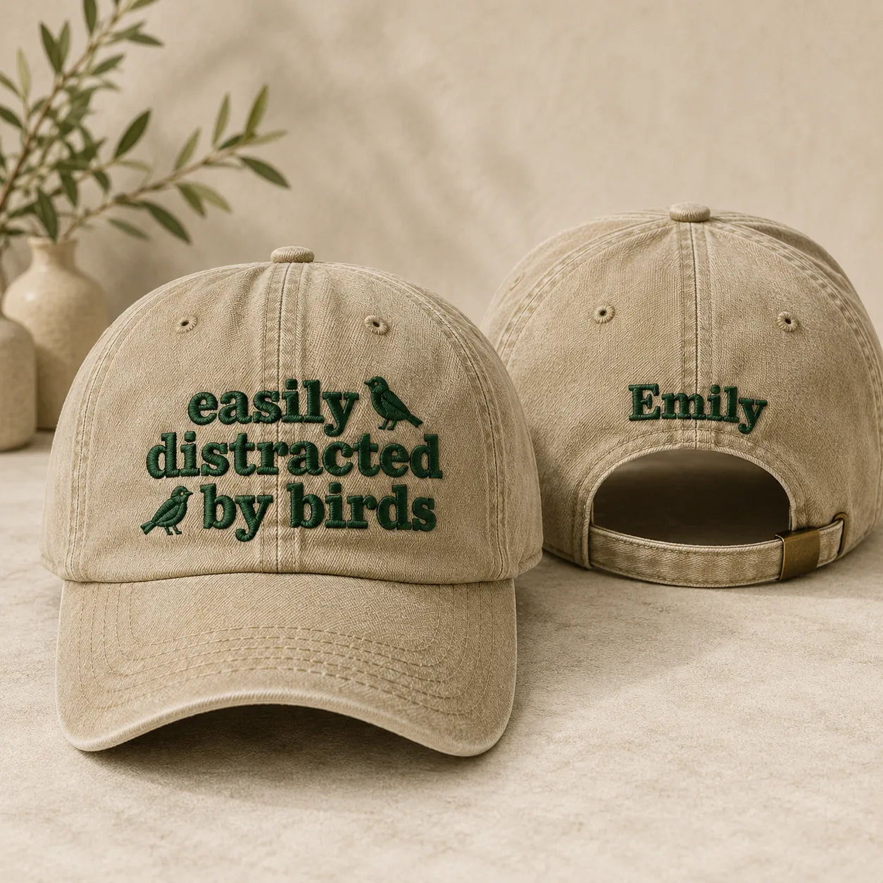 Easily Distracted By Birds Washed Cap - washed cap - front view
