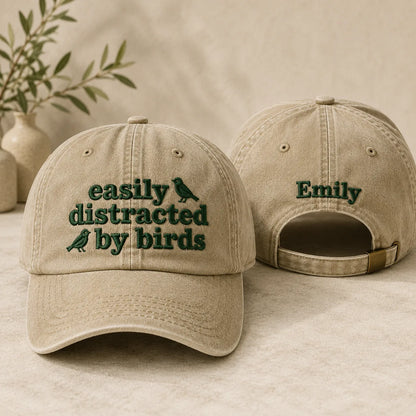 Easily Distracted By Birds Washed Cap - washed cap - front view