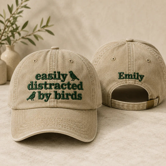 Easily Distracted By Birds Washed Cap - washed cap - front view