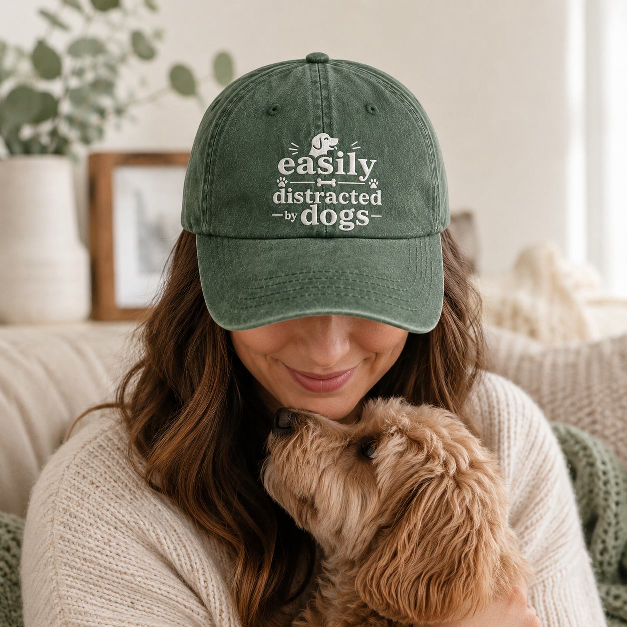 Easily Distracted By Dogs Embroidered Washed Cap - Washed Cap - alternate angle