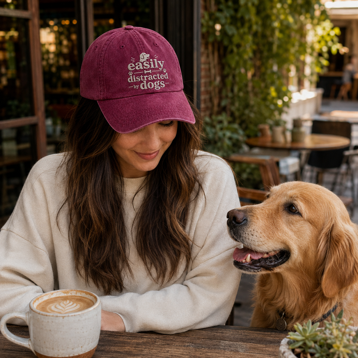 Easily Distracted By Dogs Embroidered Washed Cap - Washed Cap - detail