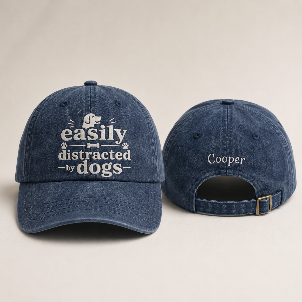 Easily Distracted By Dogs Embroidered Washed Cap - Washed Cap - front view