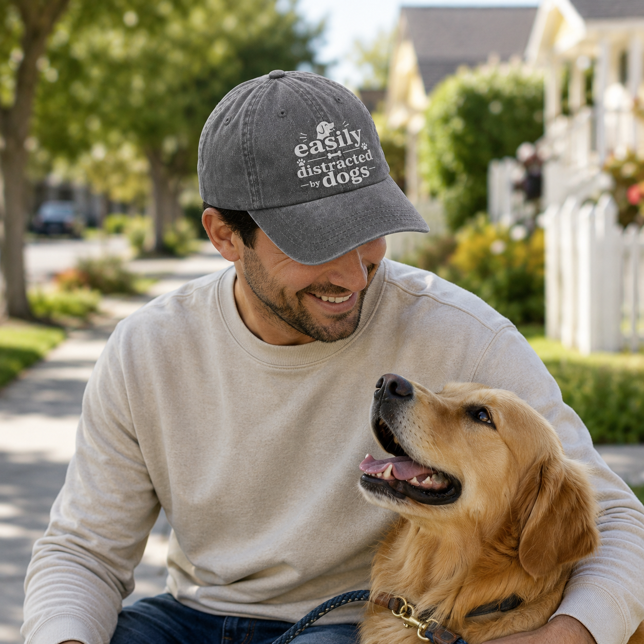 Easily Distracted By Dogs Embroidered Washed Cap - Washed Cap - lifestyle