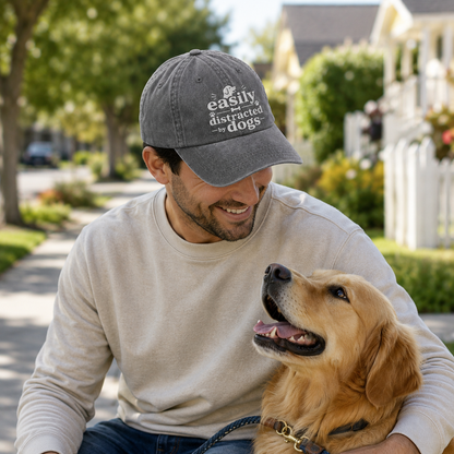 Easily Distracted By Dogs Embroidered Washed Cap - Washed Cap - lifestyle