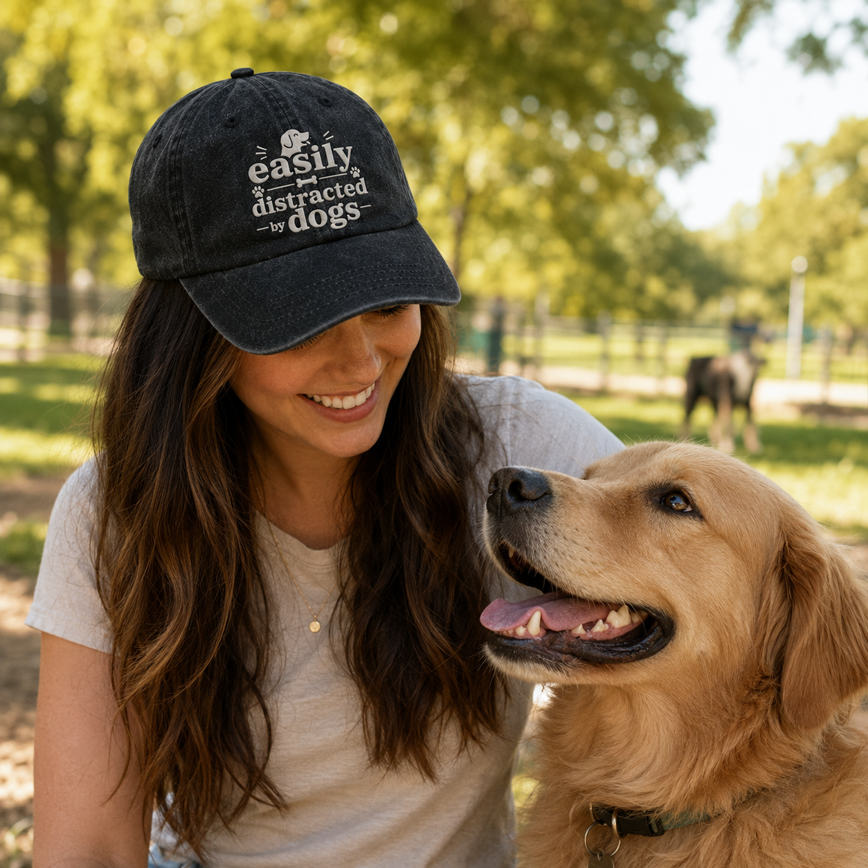 Easily Distracted By Dogs Embroidered Washed Cap - Washed Cap - side view