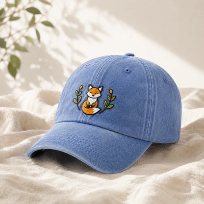 Embroidered Fox Washed Cap - washed cap - alternate angle