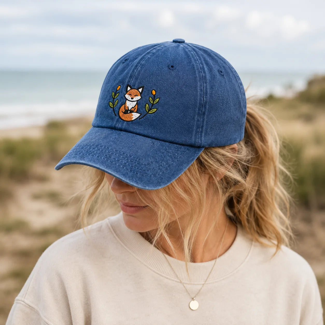 Embroidered Fox Washed Cap - washed cap - back view