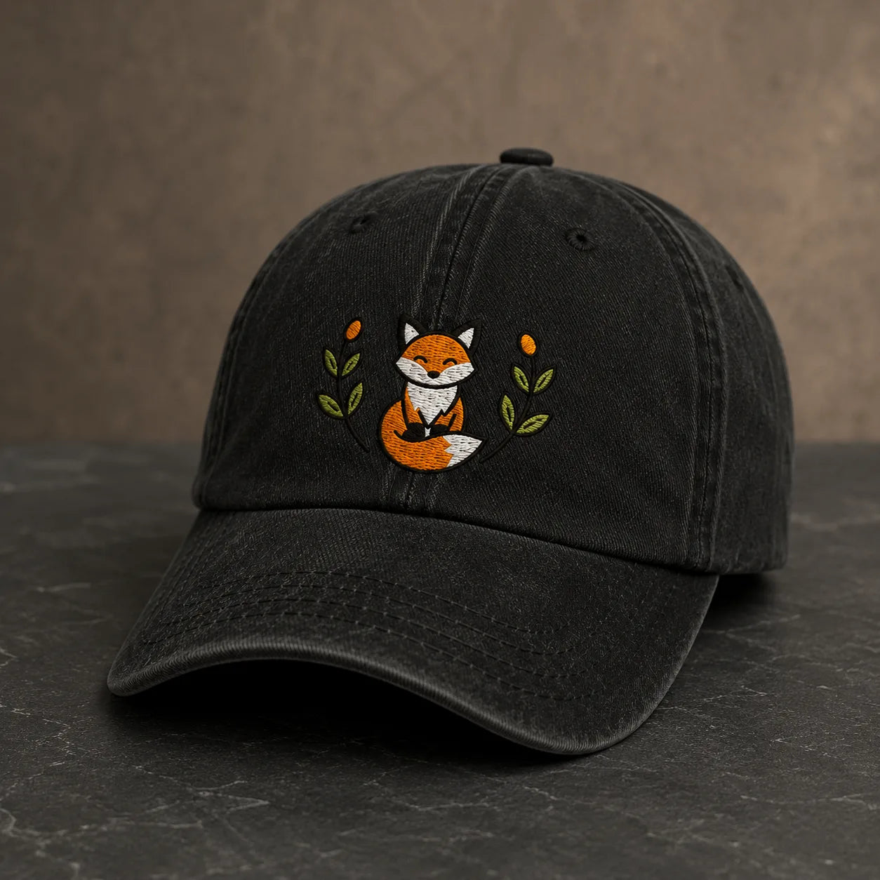 Embroidered Fox Washed Cap - washed cap - detail