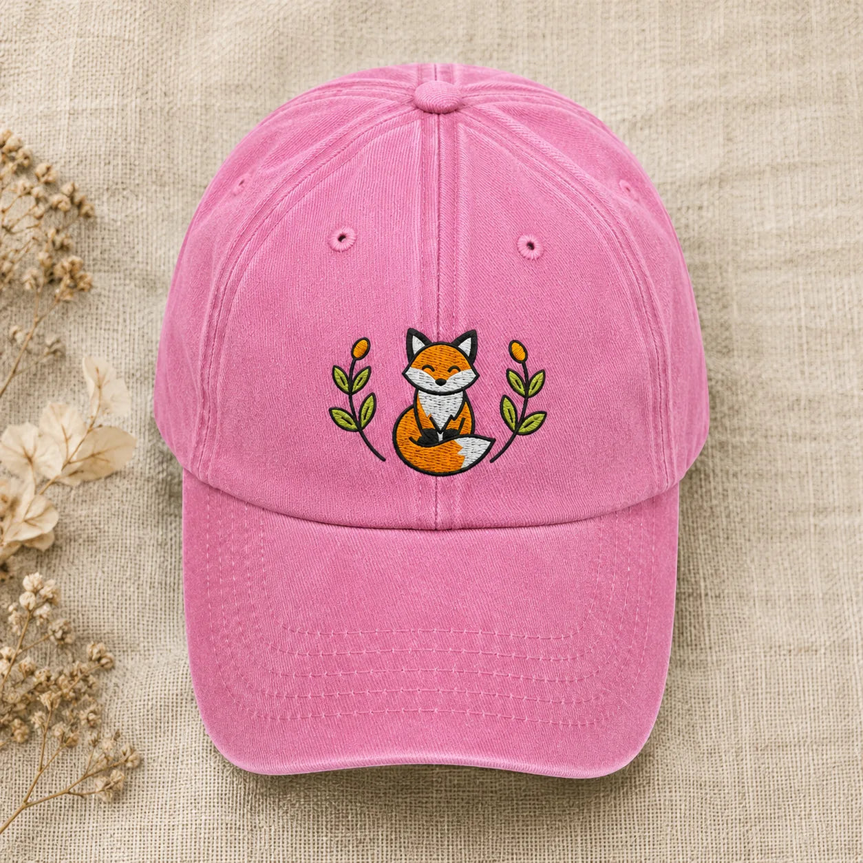 Embroidered Fox Washed Cap - washed cap - in use