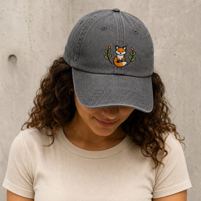 Embroidered Fox Washed Cap - washed cap - packaging