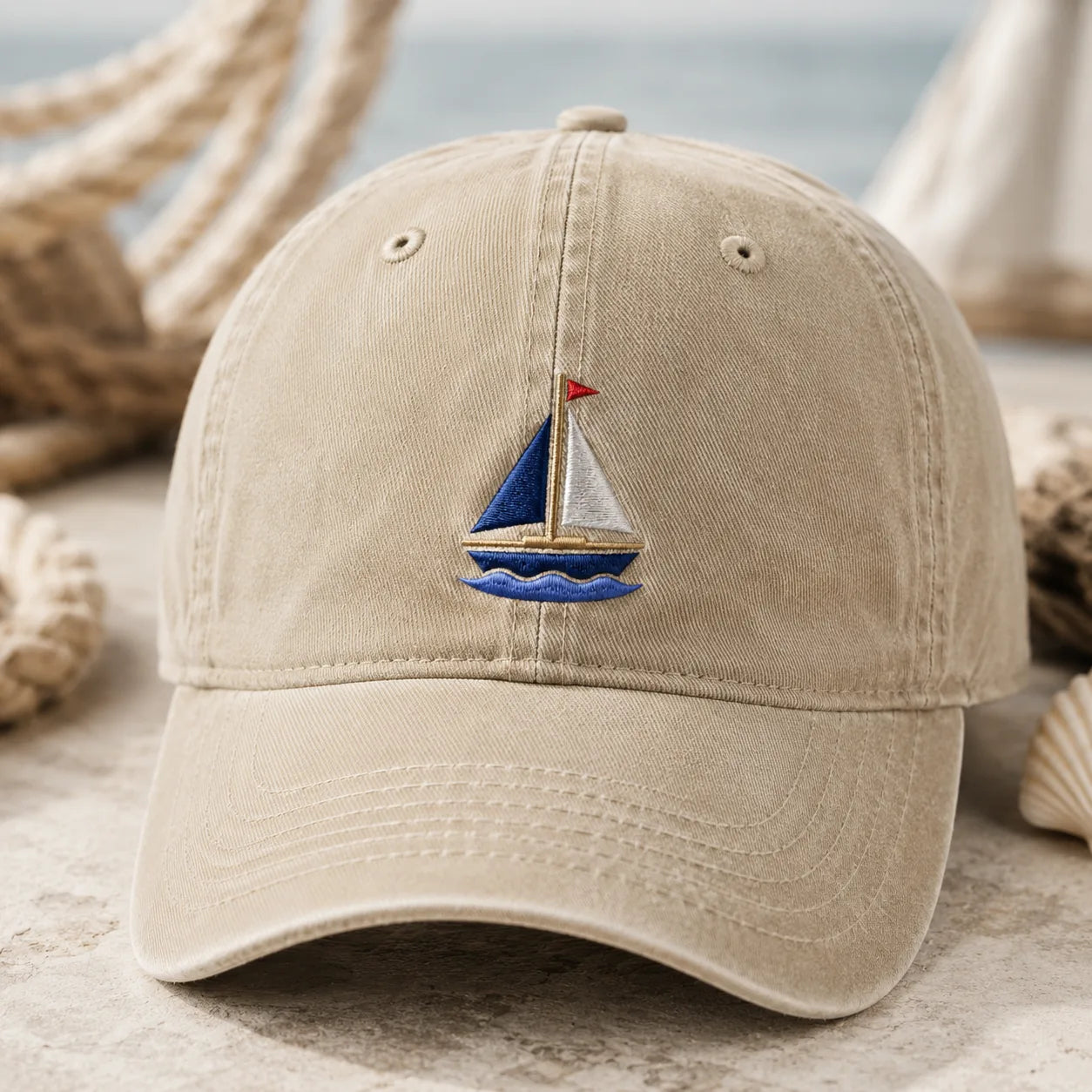 Embroidered Sailboat Washed Cap - washed cap - detail
