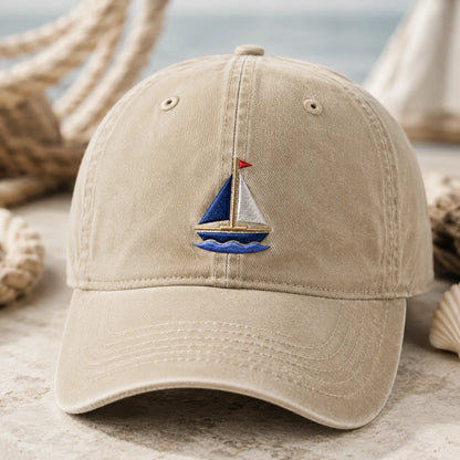 Embroidered Sailboat Washed Cap - washed cap - detail