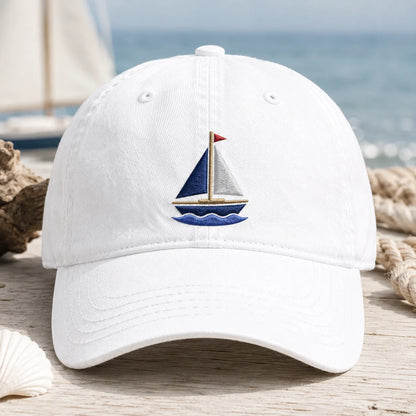 Embroidered Sailboat Washed Cap - washed cap - front view
