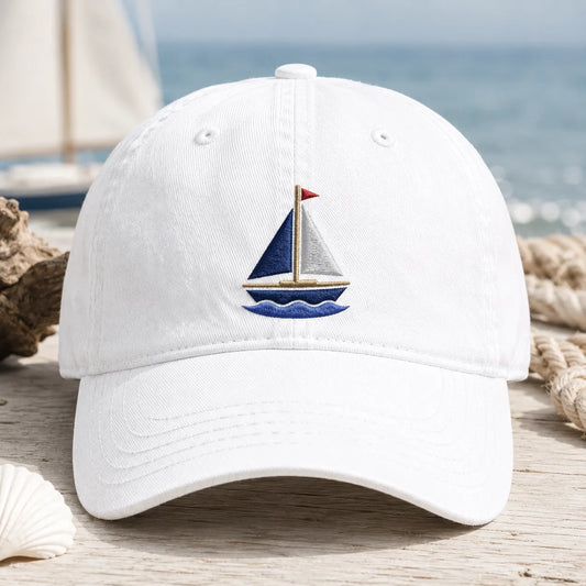 Embroidered Sailboat Washed Cap - washed cap - front view